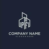 pf iniziale monogramma logo per vero tenuta con edificio stile vettore