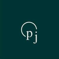 pj iniziale monogramma logo con cerchio stile design vettore