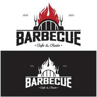 semplice barbecue Vintage ▾ caldo griglia, con attraversato fiamme e spatola. logo per ristorante, distintivo, bar e bar.vettore vettore