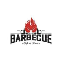 semplice barbecue Vintage ▾ caldo griglia, con attraversato fiamme e spatola. logo per ristorante, distintivo, bar e bar.vettore vettore