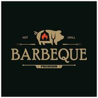 semplice barbecue Vintage ▾ caldo griglia, con attraversato fiamme e spatola. logo per ristorante, distintivo, bar e bar.vettore vettore