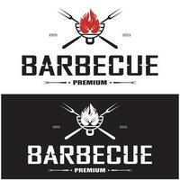 semplice barbecue Vintage ▾ caldo griglia, con attraversato fiamme e spatola. logo per ristorante, distintivo, bar e bar.vettore vettore