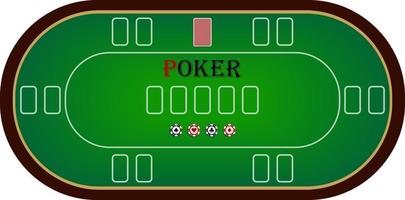 illustrazione vettoriale del tavolo da poker in verde su sfondo bianco con fiches e spazio per le carte
