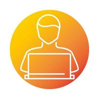 avatar utilizzando laptop online istruzione e sviluppo elearning icona stile gradiente vettore