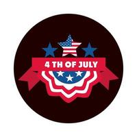 4 luglio festa dell'indipendenza bandiera americana stelle blocco etichetta nastro e icona di stile piatto vettore