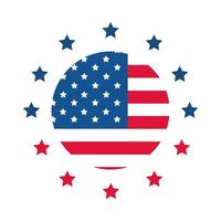 4 luglio, festa dell'indipendenza, bandiera americana, stelle, design, distintivo, stile piatto, icona vettore
