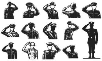 esercito generale silhouette con mano gesto salutando vettore
