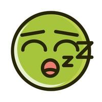 dormire divertente emoticon faccia linea di espressione e icona di riempimento vettore