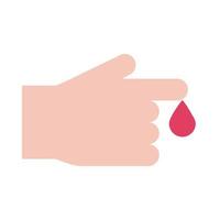 icona di stile piatto medico per la donazione di gocce di sangue a mano vettore