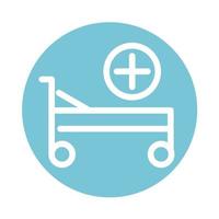 icona di stile del blocco medico e sanitario dell'attrezzatura del letto d'ospedale vettore