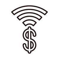 Dollaro denaro Internet shopping o pagamento mobile banking icona stile linea vettore