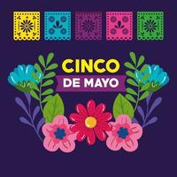 poster di cinco de mayo con decorazione floreale vettore