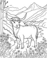 montanaro mucca colorazione pagina per bambini vettore