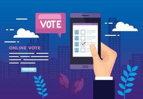 manifesto di voto online con smartphone e icone vettore