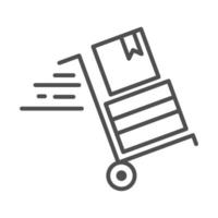 icona dello stile della linea relativa alla spedizione del carico della consegna della scatola di cartone del carretto a mano vettore