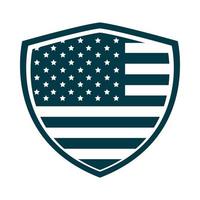 felice giorno dell'indipendenza bandiera americana scudo emblema patriottico silhouette icona di stile vettore