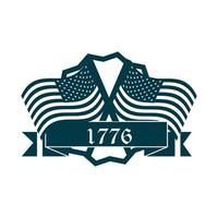 felice giorno dell'indipendenza bandiera americana bandiere incrociate distintivo nastro silhouette icona di stile vettore