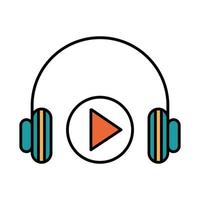 sito web audio video auricolare per l'istruzione online e linea di corsi di formazione mobile e icona di riempimento vettore
