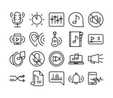 set di icone di stile della linea musicale del volume audio del suono vettore