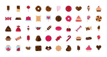 raccolta di icone di caramelle snack dolci di pasticceria vettore