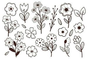 mano disegno cartone animato pianta e fiore etichetta impostare. carino disegno per colorazione vettore