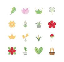 set di icone botaniche floreali naturali di decorazione di fogliame di fiori vettore