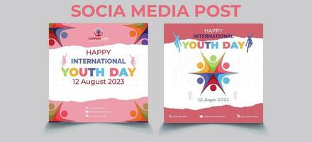 internazionale gioventù giorno sociale media manifesto striscione, internazionale gioventù giorno sfondo, creativo concetto, mondo gioventù giorno vettore