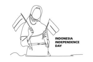 singolo uno linea disegno 17 ° agosto Indonesia contento indipendenza giorno. continuo linea disegnare design grafico vettore illustrazione.