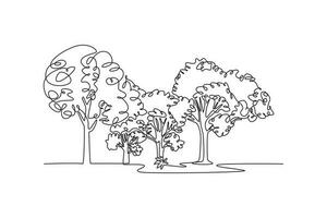 singolo uno linea disegno foresta concetto. continuo linea disegnare design grafico vettore illustrazione.