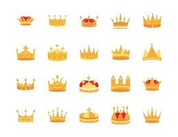 set di icone di lusso della monarchia dell'incoronazione dell'autorità del gioiello delle corone d'oro vettore