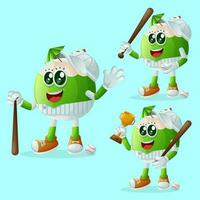 carino Noce di cocco personaggi giocando baseball vettore