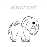 tracciare il lettere e colore cartone animato elefante. grafia pratica per bambini. vettore