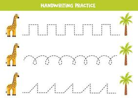 grafia pratica con carino giraffa. tracciato Linee per bambini in età prescolare. vettore illustrazione.