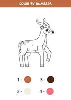 colore cartone animato antilope di numeri. foglio di lavoro per bambini. vettore