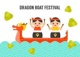 dragon boat con batterista e zongzi dragon boat festival vettore