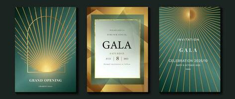 lusso gala invito carta sfondo vettore. d'oro elegante geometrico forma, oro linea su verde e oro sfondo. premio design illustrazione per nozze e vip copertina modello, mille dollari apertura. vettore