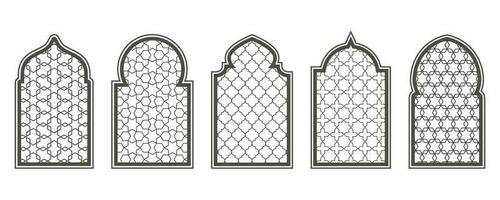 Ramadan finestra con modello. Arabo telaio di moschea porta. islamico design modello. vettore orientale decorazione con ornamento.