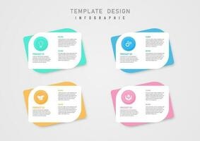 Infografica modello attività commerciale semplice pastello Multi colore piazze sinistra pulsante con centro icona lettere su bianca sfondo design per Prodotto, progetto, marketing, finanza, investimento. vettore