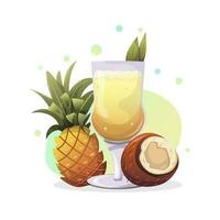 Pina colada giorno. ananas, noce di cocco, cocktail, bicchiere su bianca sfondo vettore