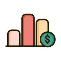 rapporto grafico diagramma denaro affari finanziari linea del mercato azionario e icona di riempimento vettore