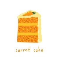 carota torta fetta. contento compleanno festa vettore elemento. piatto illustrazione nel cartone animato stile per etichetta, carta, invito
