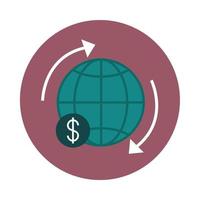 mobile banking intorno all'icona di stile del blocco finanziario di cambio mondiale vettore