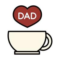 felice festa del papà tazza di caffè cuore papà amore celebrazione linea e icona di riempimento vettore