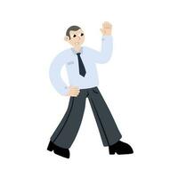 attività commerciale carattere. uomo nel camicia camminare. di moda piatto cartone animato illustrazione. moderno ufficio lavoratore vettore