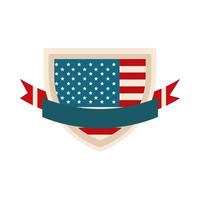 felice festa dell'indipendenza bandiera americana scudo nastro celebrazione icona stile piatto nazionale vettore