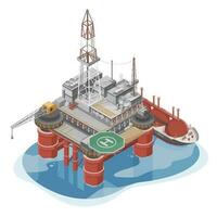al largo olio e gas impianto perforazione servizio, struttura e nave cartone animato illustrazione Infografica di olio industria nel oceano rosso colore isolato superiore Visualizza vettore