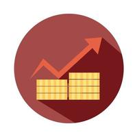 pila di denaro monete aumenta freccia aumento dei prezzi dei prodotti alimentari icona di stile di blocco vettore