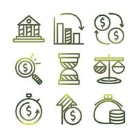 economia e finanza stile gradiente set di icone vettoriali design