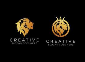 reale re Leone corona simboli. elegante oro Leo animale logo. premio lusso marca identità icona. vettore illustrazione