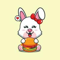 coniglietto con hamburger cartone animato vettore illustrazione.
